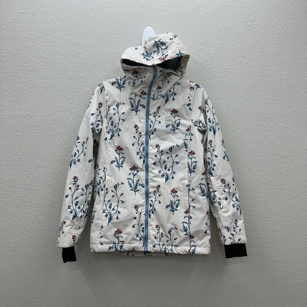 Billabong White Floral Ski Jacket with Blue and Pink Accents